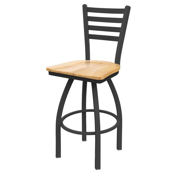 25" Swivel Counter Stool, Pewter Finish, Nat Maple Seat
